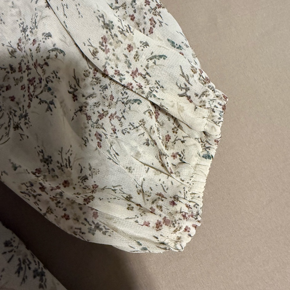 Cream Floral Print Long Sleeve‎ Mini Dress size M - Picture 14 of 16